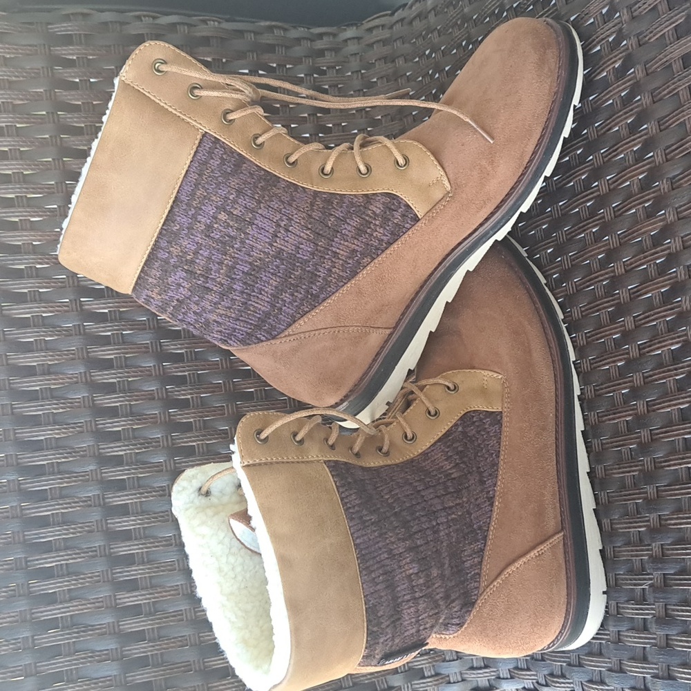 Women's Muk Luks Faux Suede Brown and Purple Knit Lace-Up Boots